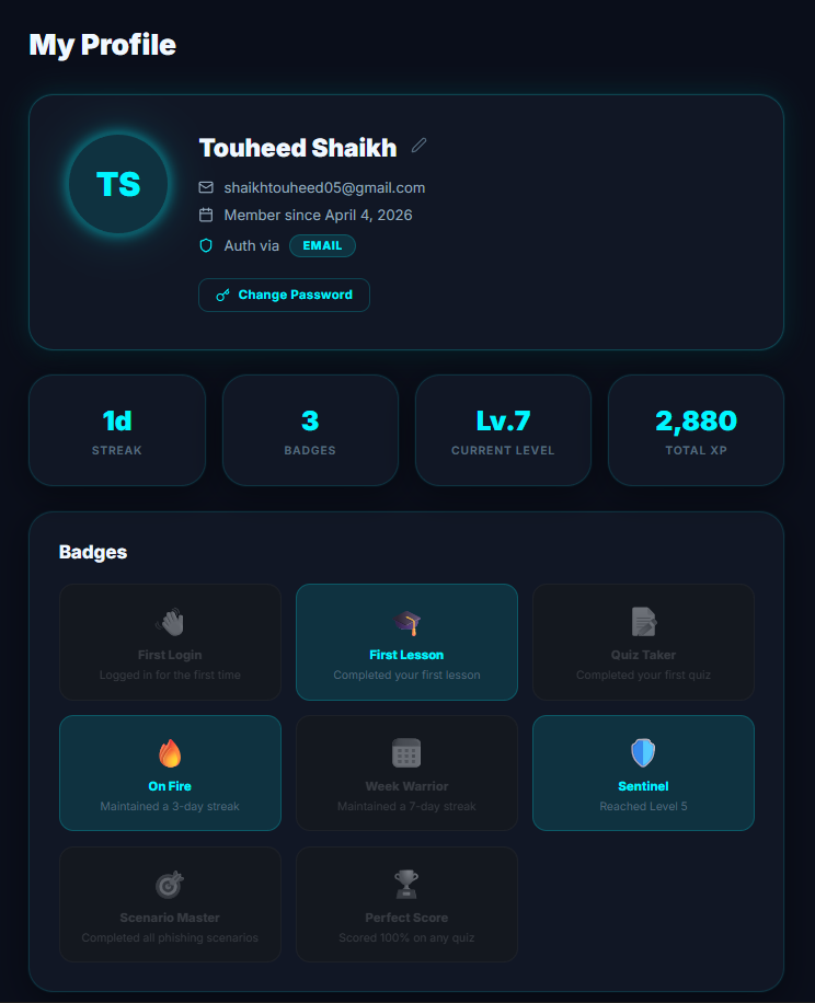 Nexora User Profile, Level, XP and Badges